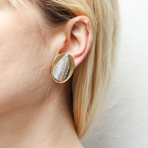 Dished Oval and Curved Teardrop Clip or Post Earring