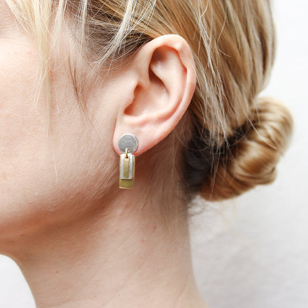 Small Disc with Layered Rectangles Post Earrings