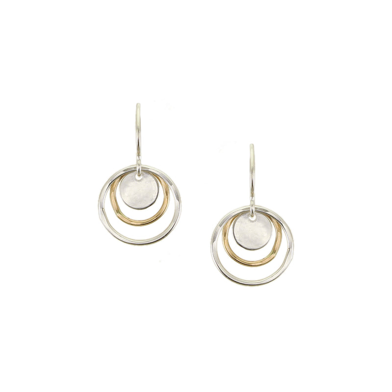 Mini Disc and Layered Rings Wire Earrings