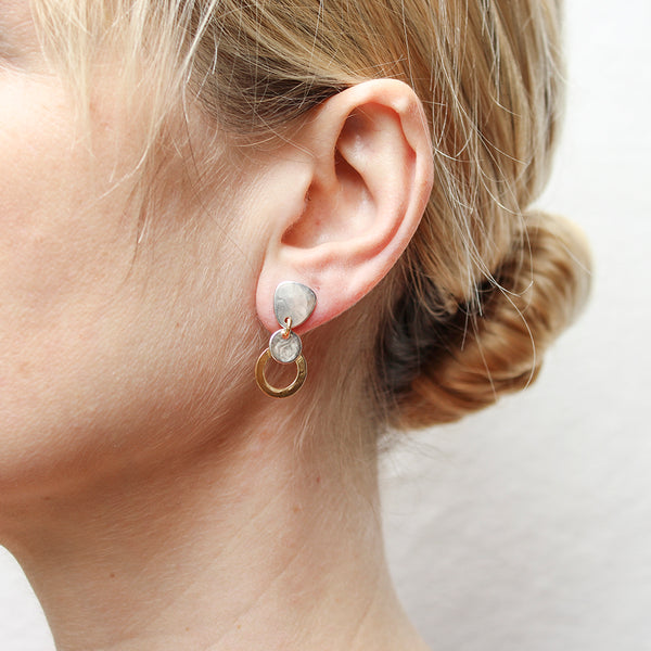 Pointed Top with Disc and Ring Post Earrings