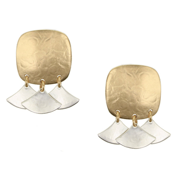 Rounded Square with Fans Clip or Post Earring