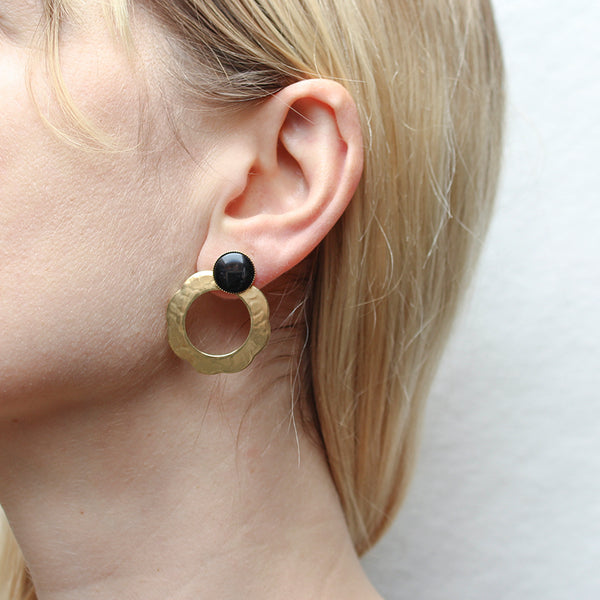 Petal Ring with Black Cabochon Post Earring