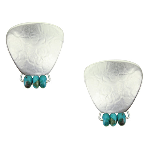 Rounded Square with Turquoise Bead Clip or Post Earring