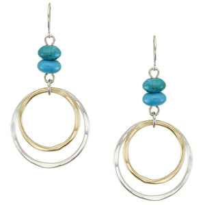 Turquoise Beads with Hammered Rings Wire Earrings