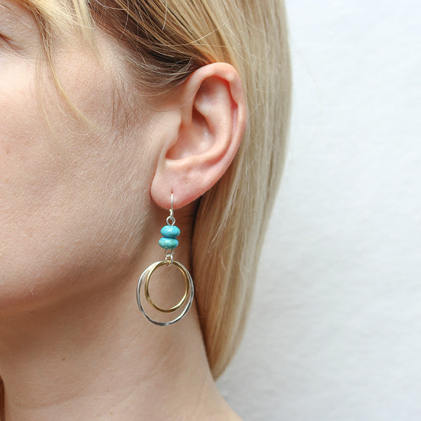 Turquoise Beads with Hammered Rings Wire Earrings