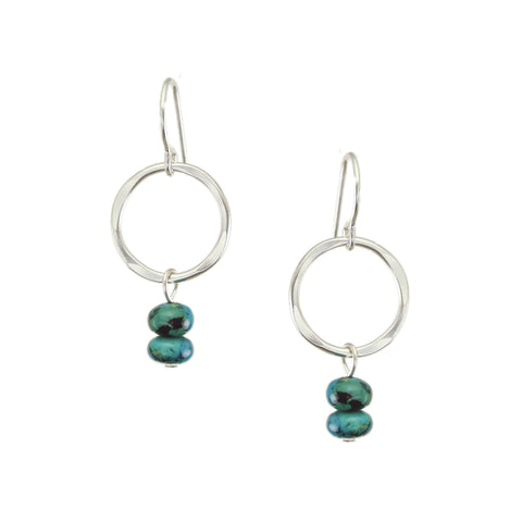 Small Hammered Ring with Turquoise Beads Wire Earrings