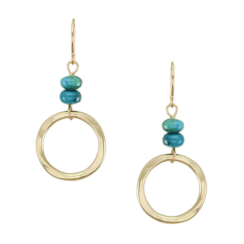 Medium Hammered Ring with Turquoise Beads Wire Earrings