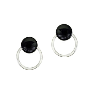 Medium Black Cabochon with Ring Post Earring