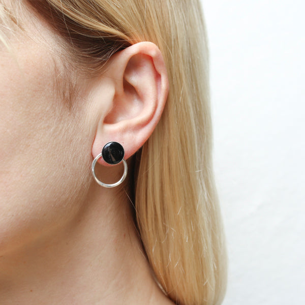 Medium Black Cabochon with Ring Post Earring