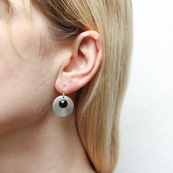 Disc with Black Bead Wire Earrings