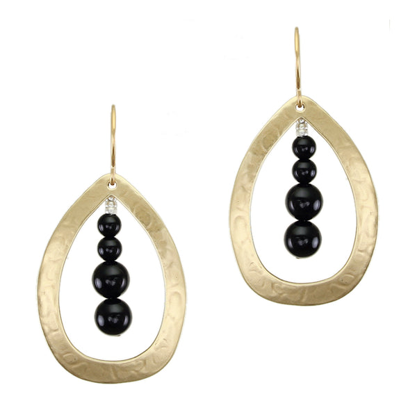 Teardrop Frame with Black Bead Stack Wire Earrings