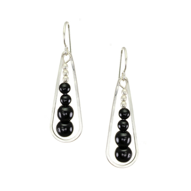 Teardrop Ring with Black Bead Stack Wire Earrings