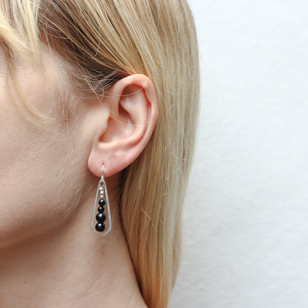 Teardrop Ring with Black Bead Stack Wire Earrings