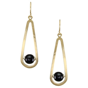 Black Bead with Teardrop Frame Wire Earrings