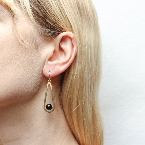 Black Bead with Teardrop Frame Wire Earrings