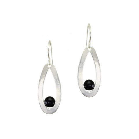 Black Bead with Oval Frame Wire Earrings