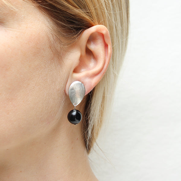 Teardrop with Black Bead Post Earring