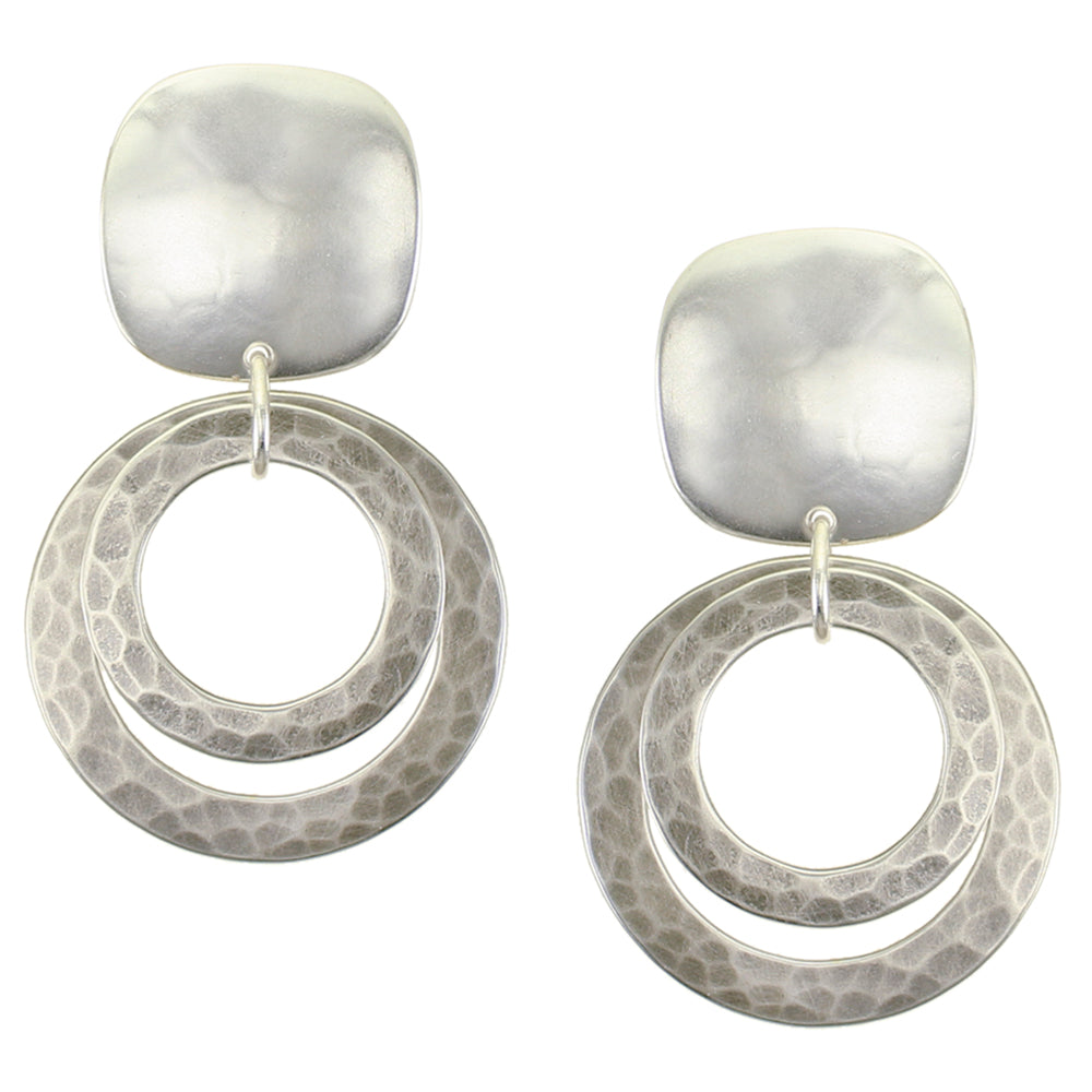 Square with Textured Rings Clip or Post Earring