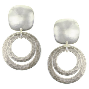 Square with Textured Rings Clip or Post Earring