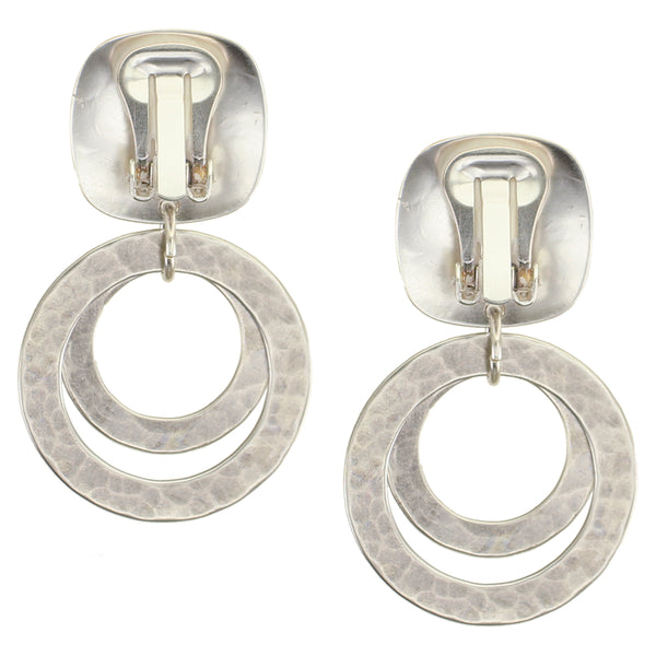 Square with Textured Rings Clip or Post Earring
