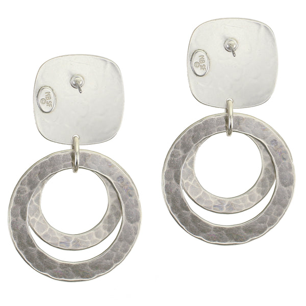 Square with Textured Rings Clip or Post Earring
