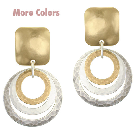 Large Rectangle with Triple Rings Clip Earring
