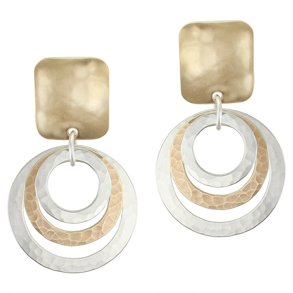 Large Rectangle with Triple Rings Clip Earring