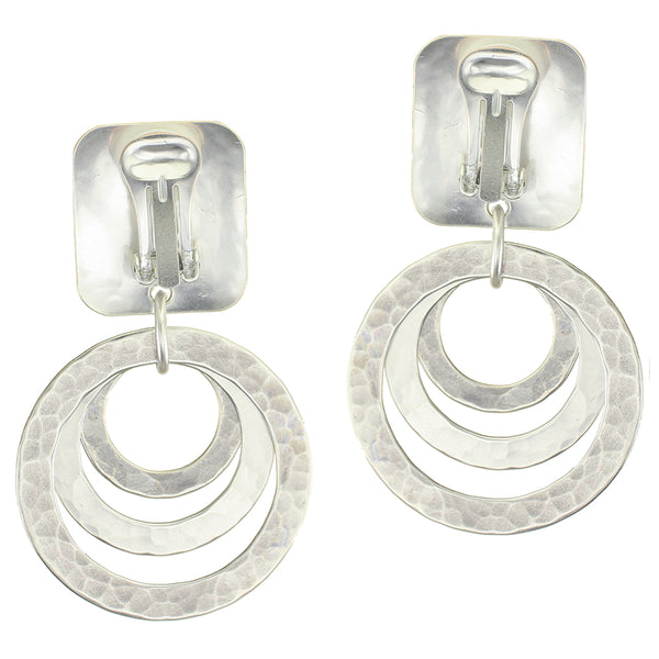 Large Rectangle with Triple Rings Clip Earring