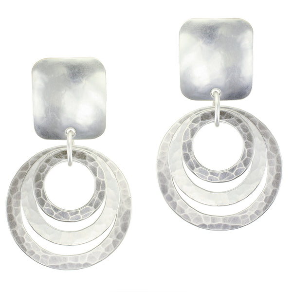 Large Rectangle with Triple Rings Clip Earring