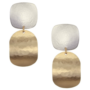 Square with Faceted Oval Post or Clip Earrings
