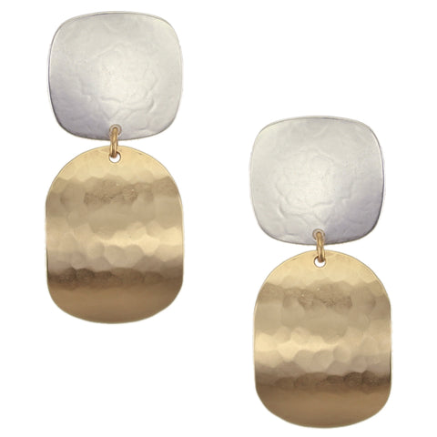 Square with Faceted Oval Post or Clip Earrings