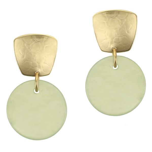 Tapered Square with Green Disc Clip Earrings