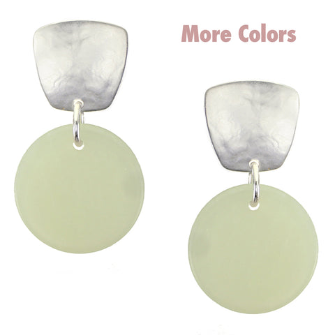 Tapered Square with Green Disc Clip Earrings