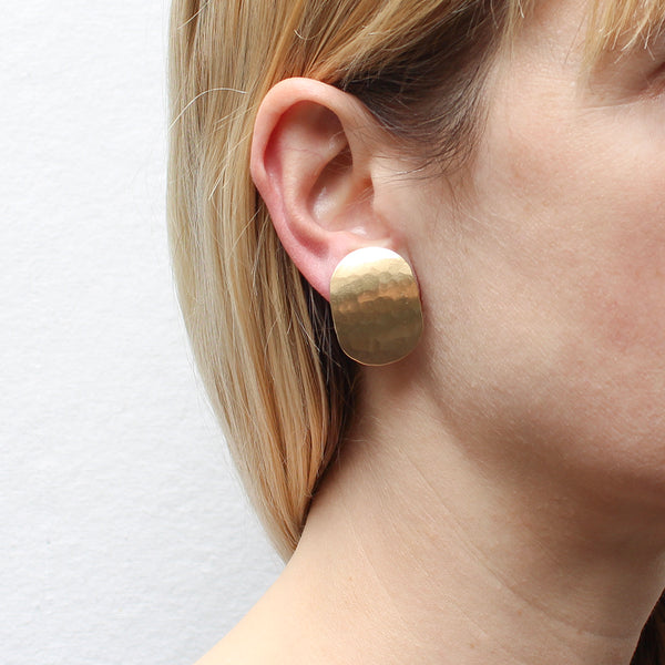 Large Faceted Oval Post or Clip Earring