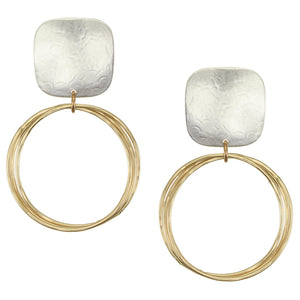 Large Square with Ring Bunch Post or Clip Earrings