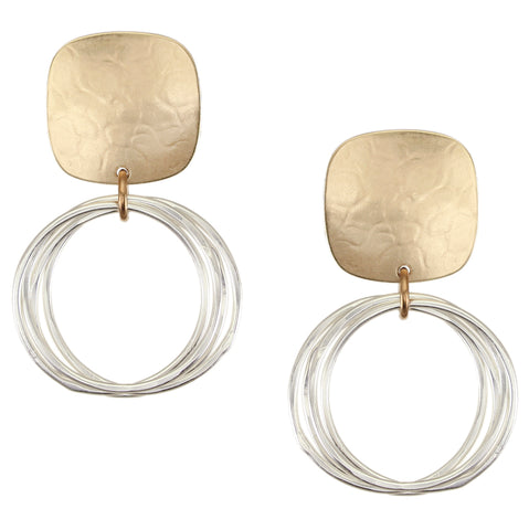 Medium Square with Ring Bunch Post or Clip Earrings
