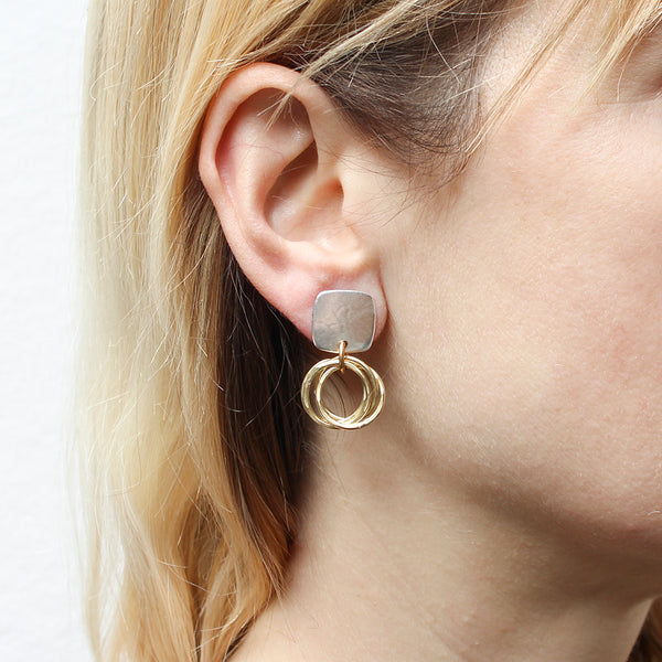 Square with Ring Bunch Post or Clip Earrings