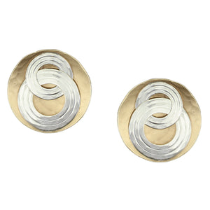 Interlocking Rings and Disc Post or Clip Earrings
