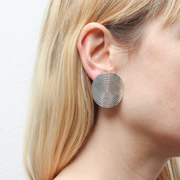 Large Textured Disc Post or Clip Earrings