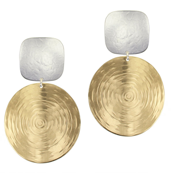 Square with Extra Large Ripple Disc Clip or Post Earrings
