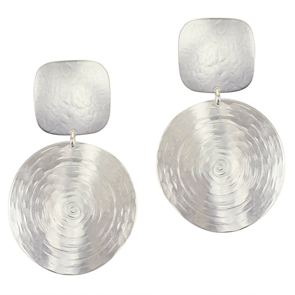 Square with Extra Large Ripple Disc Clip or Post Earrings