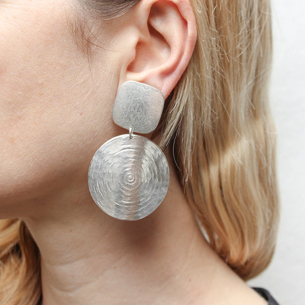 Square with Extra Large Ripple Disc Clip or Post Earrings
