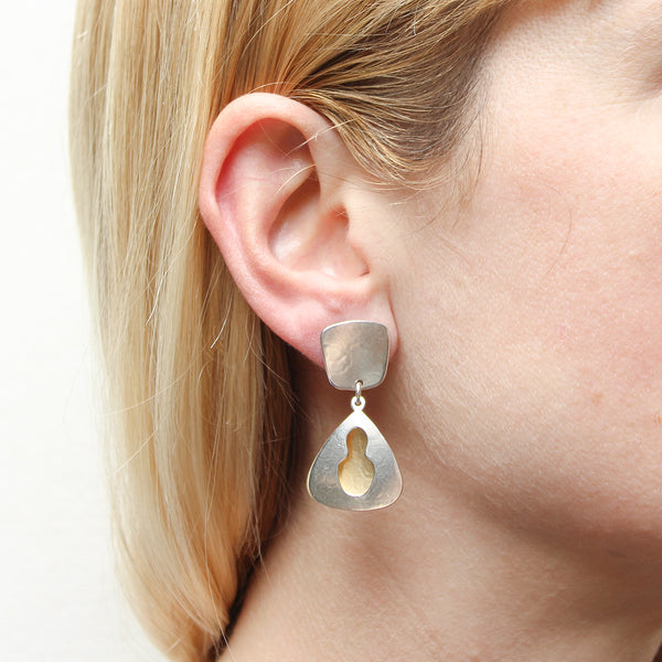 Tapered Square with Layered Triangles and Cutout Post or Clip Earring