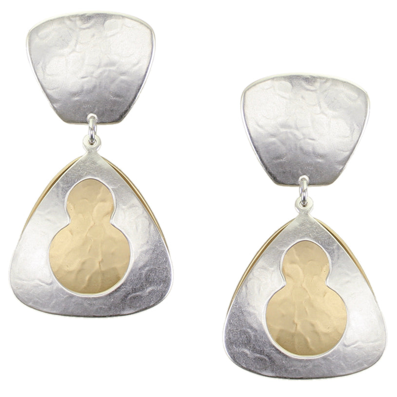 Large Tapered Square with Layered Triangles and Cutout Post or Clip Earring