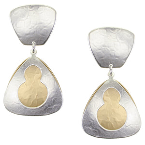 Large Tapered Square with Layered Triangles and Cutout Post or Clip Earring