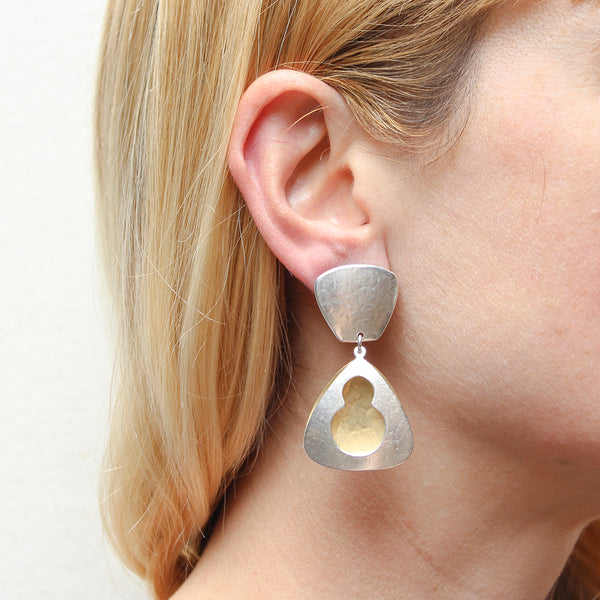 Large Tapered Square with Layered Triangles and Cutout Post or Clip Earring