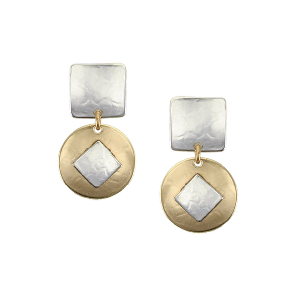 Small Square with Disc and Tile Post Earring