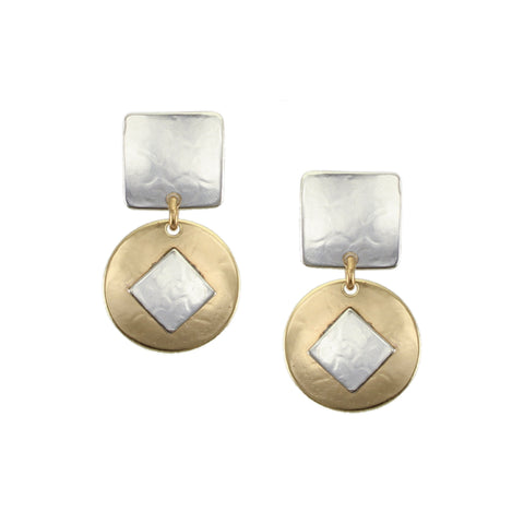 Small Square with Disc and Tile Post Earring