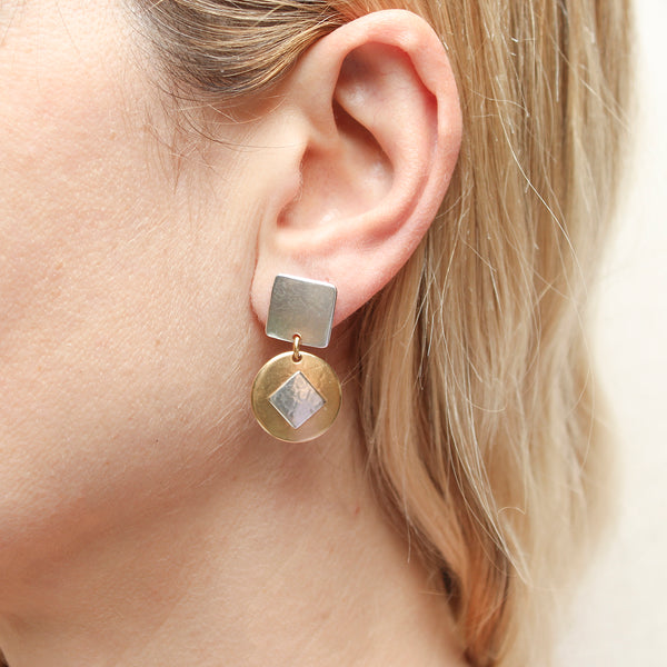 Small Square with Disc and Tile Post Earring