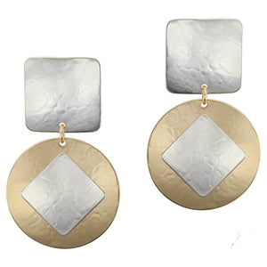 Large Square with Disc and Tile Post or Clip Earring